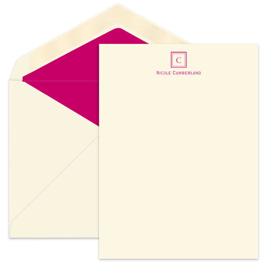 Initial Square Ecru Letter Sheets  - Raised Ink